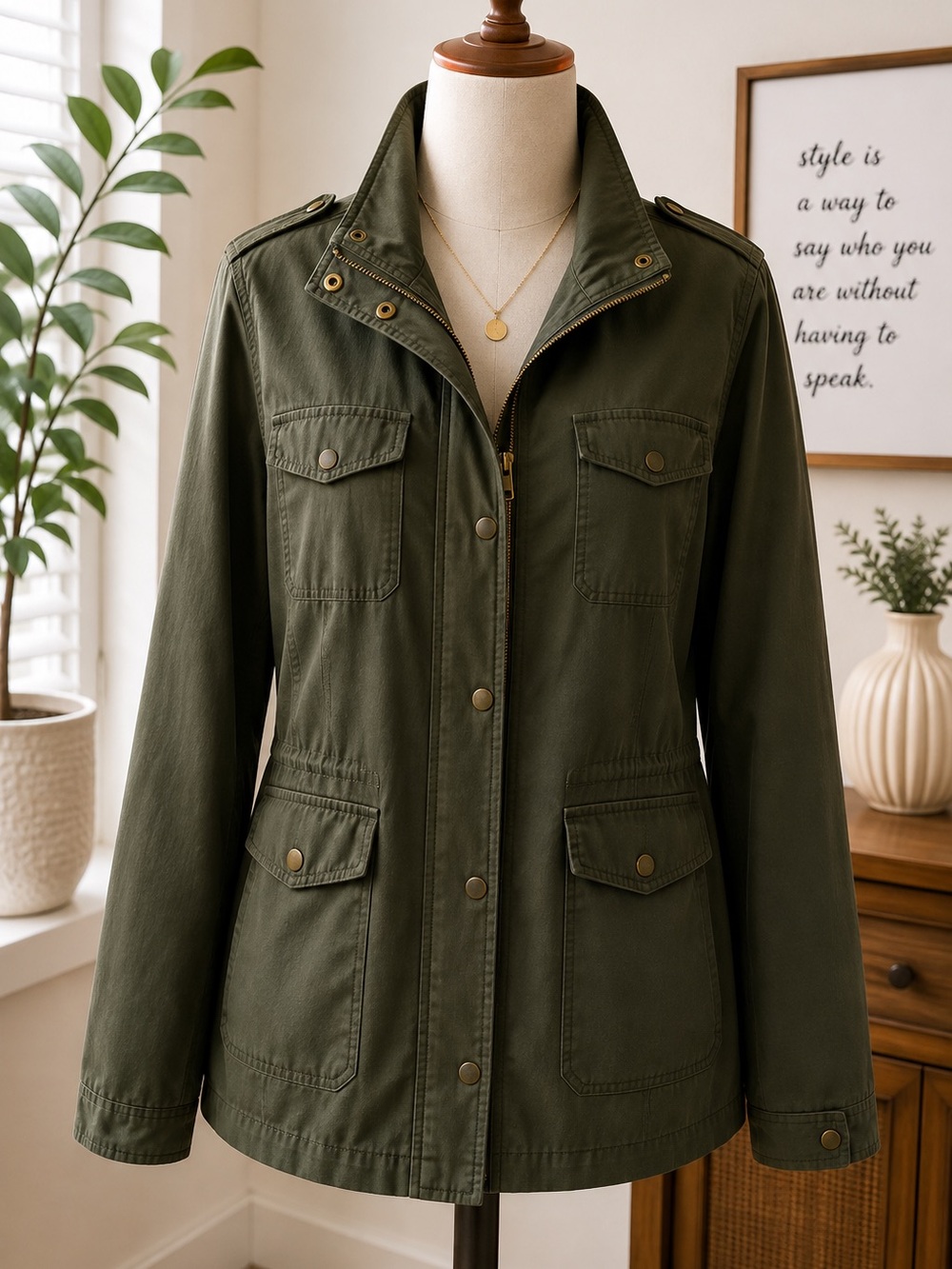 WENYEN Olive Green Utility Field Jacket XL NWT